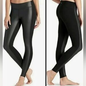 Athleta Black Gleam Faux Leather Front Leggings Medium